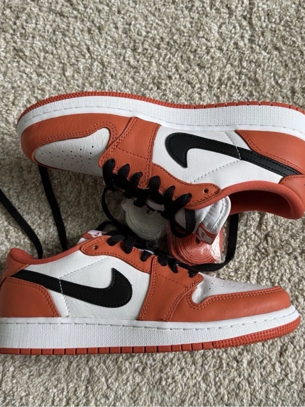 Nike Air Jordan Style Low-Top Sneakers - White / Orange / Black Sz 4.5Y Youth